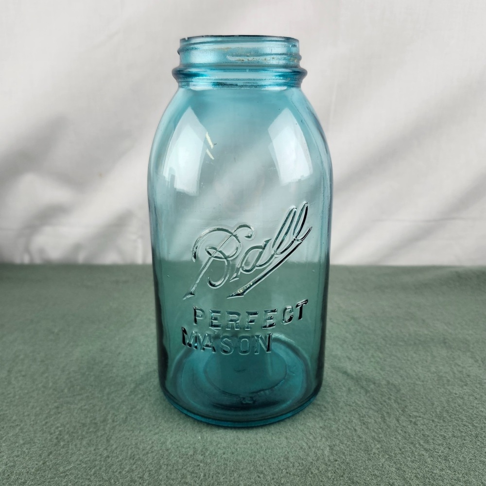 Vintage Quart Aqua Blue Ball Perfect Mason Canning Jar 2‎ Mold Lines #9